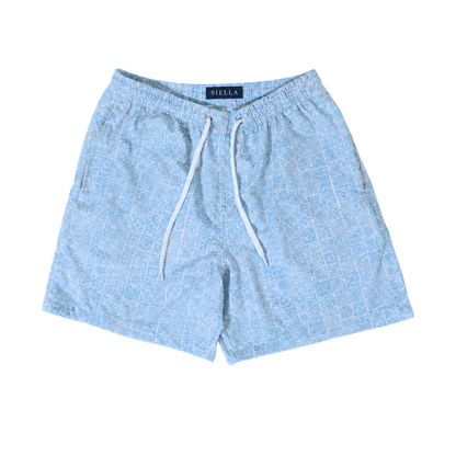 Blaue Fliesenmuster-Badeshorts