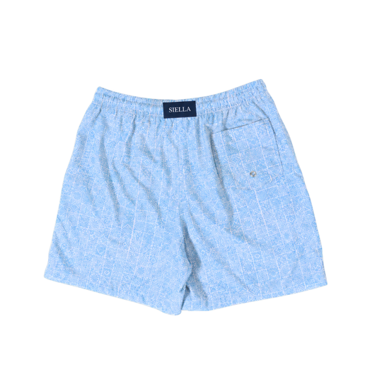 Blaue Fliesenmuster-Badeshorts