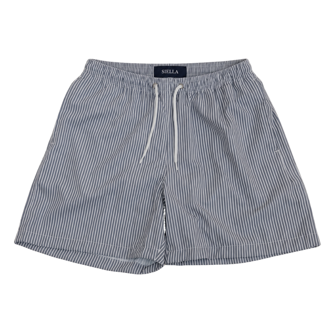 Grau-weiß gestreifte Badeshorts