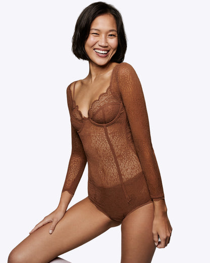 Siella Spitzen-Body – Transparent in Mokka