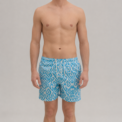 Blaue Mosaik-Badeshorts